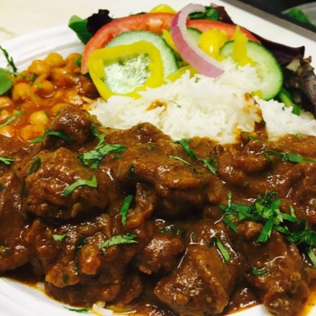 Goat rice bowl.