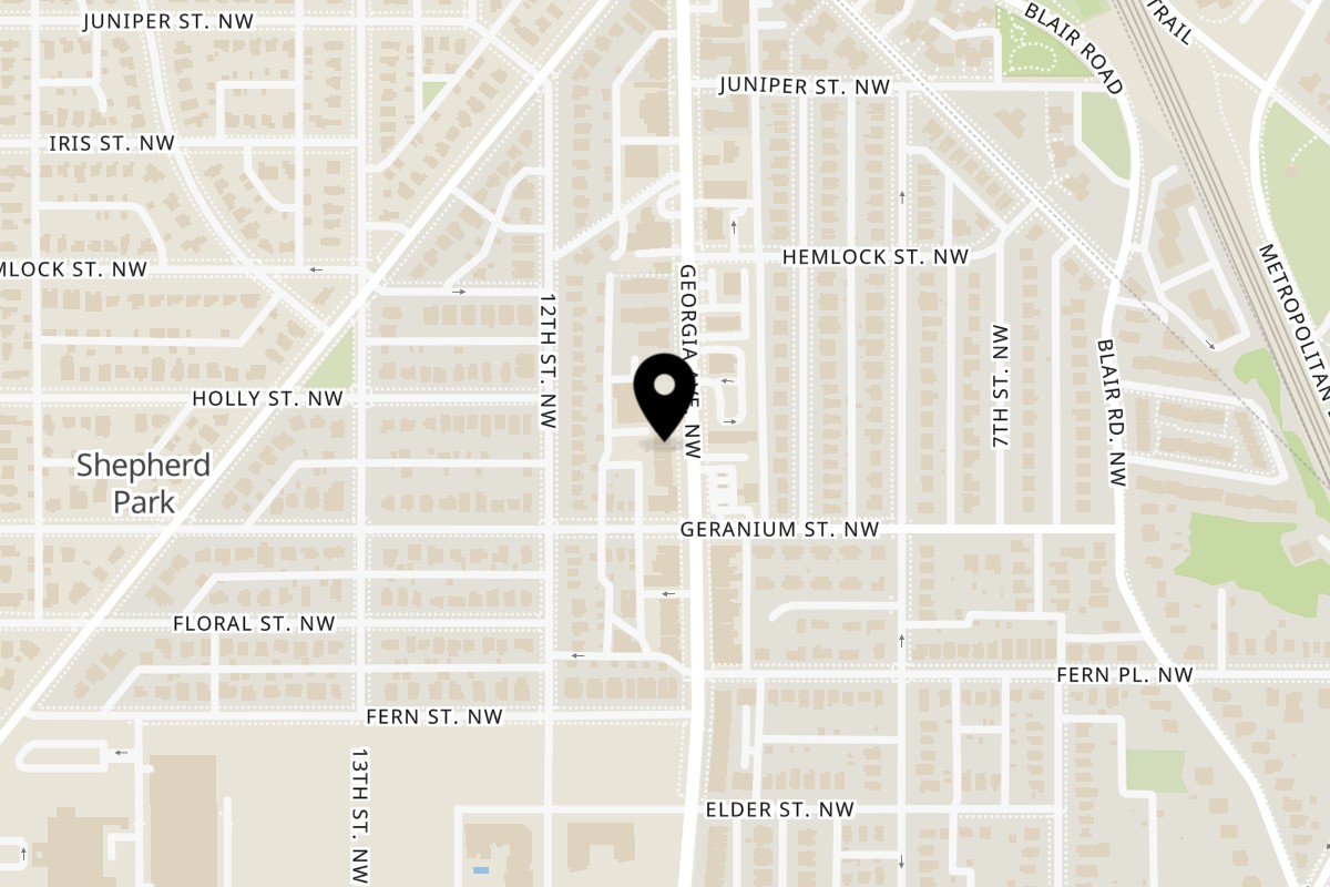 Map showing the location of Moh Moh Licious on 7414 Georgia Ave NW #1 in Washington